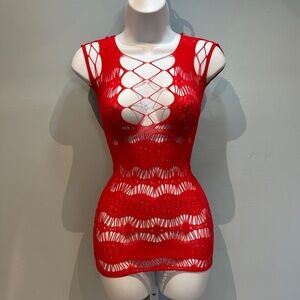 Red Fishnet Lingerie Stretchy Dress NWOT